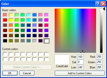 Colour selector in Windows XP Pro