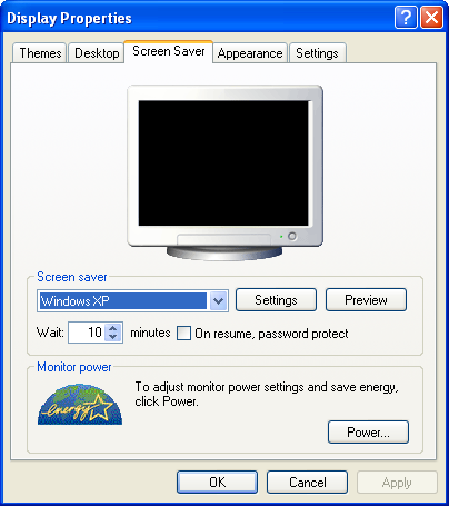 Screensaver in Windows XP Pro (Display Properties)