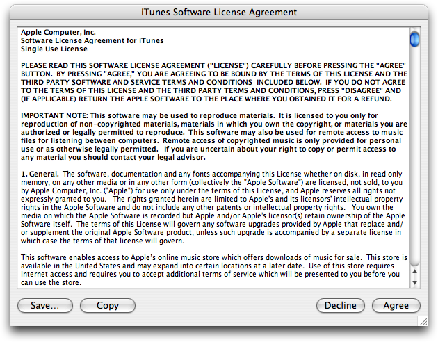 Licence in iTunes 4.1