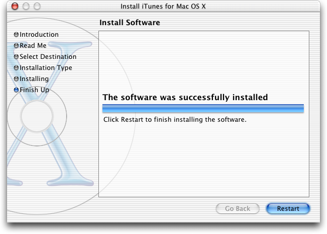 Installation complete in iTunes 2