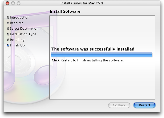 Installation complete in iTunes 3