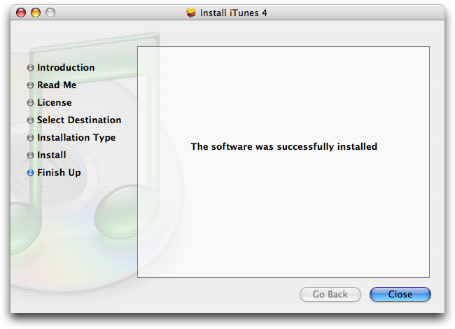 Installation complete in iTunes 4.1