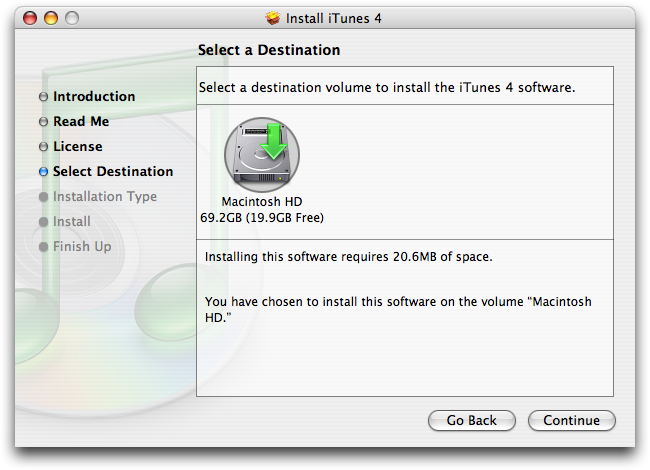 Destination in iTunes 4.1