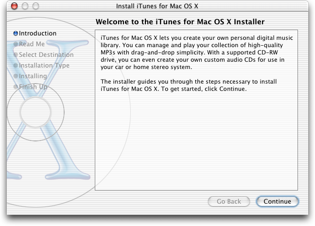 Welcome screen in iTunes 2