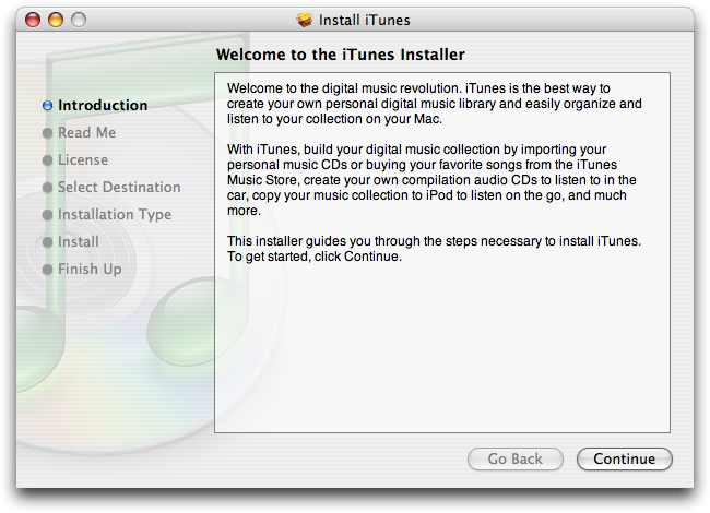 Welcome screen in iTunes 5