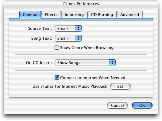 Preferences in iTunes 2