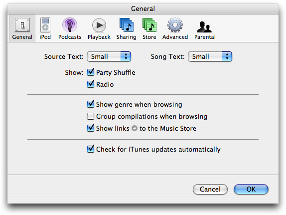 Preferences in iTunes 5