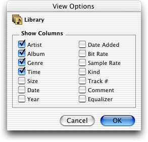 View options in iTunes 2