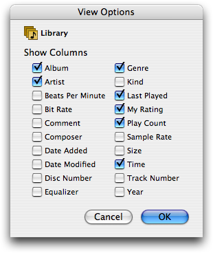 View options in iTunes 4.1