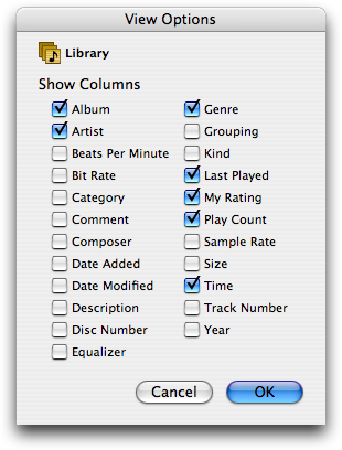 View options in iTunes 5