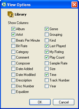View options in iTunes 5