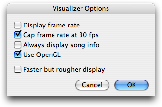 Visualizer options in iTunes 4.1