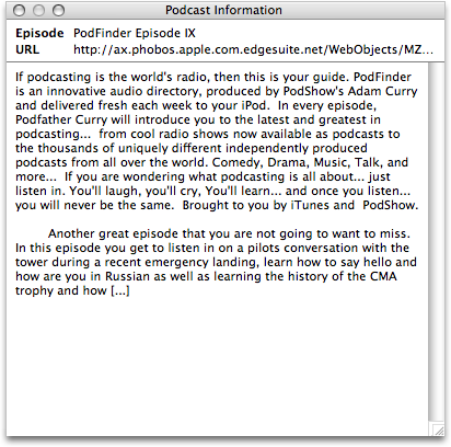 Podcast info in iTunes 5