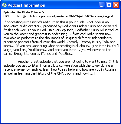 Podcast info in iTunes 5