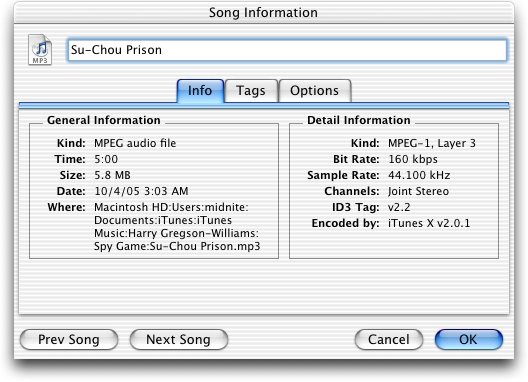 Song info in iTunes 2