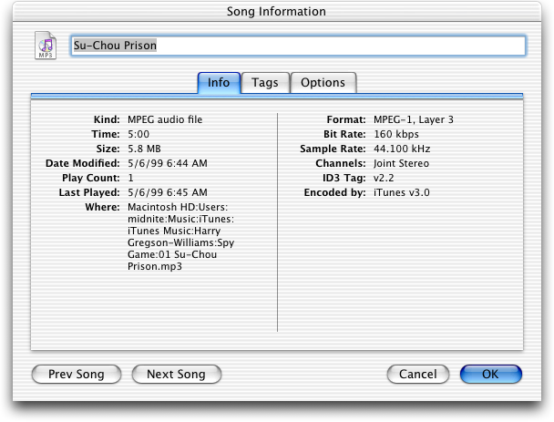 Song info in iTunes 3