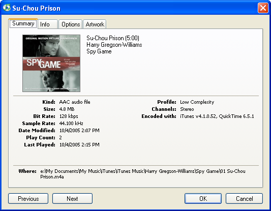 Song info in iTunes 4.1