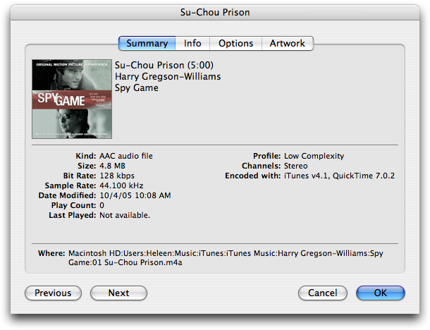 Song info in iTunes 4.1