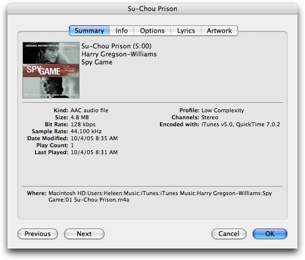 Song info in iTunes 5