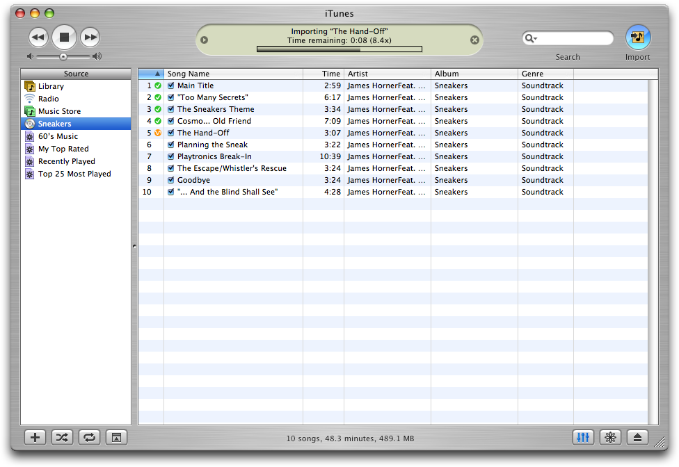 Importing in iTunes 4.1