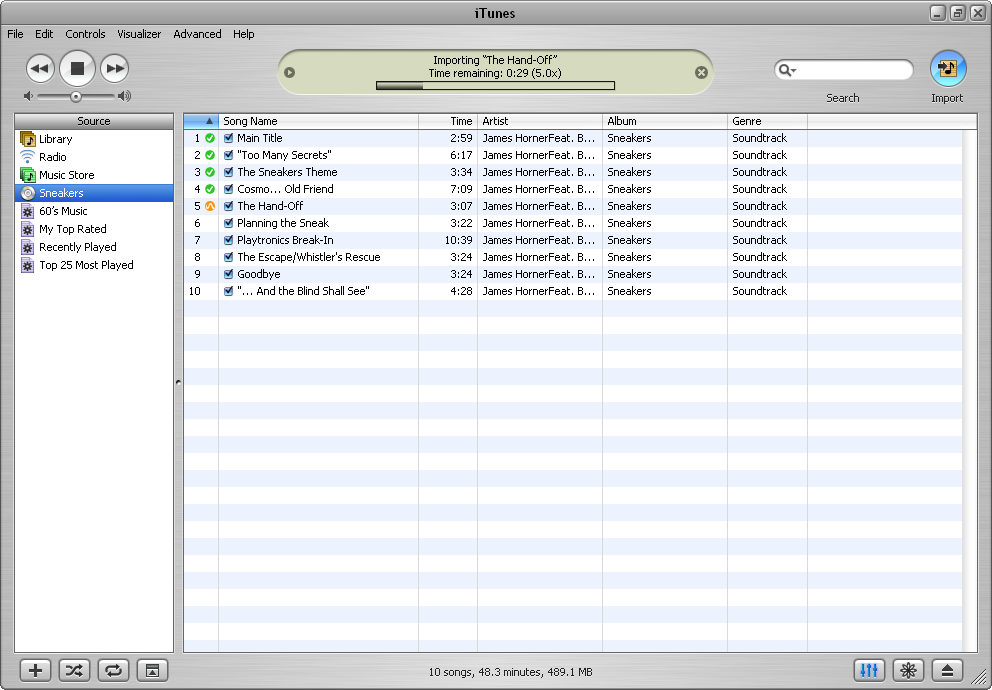 Importing in iTunes 4.1