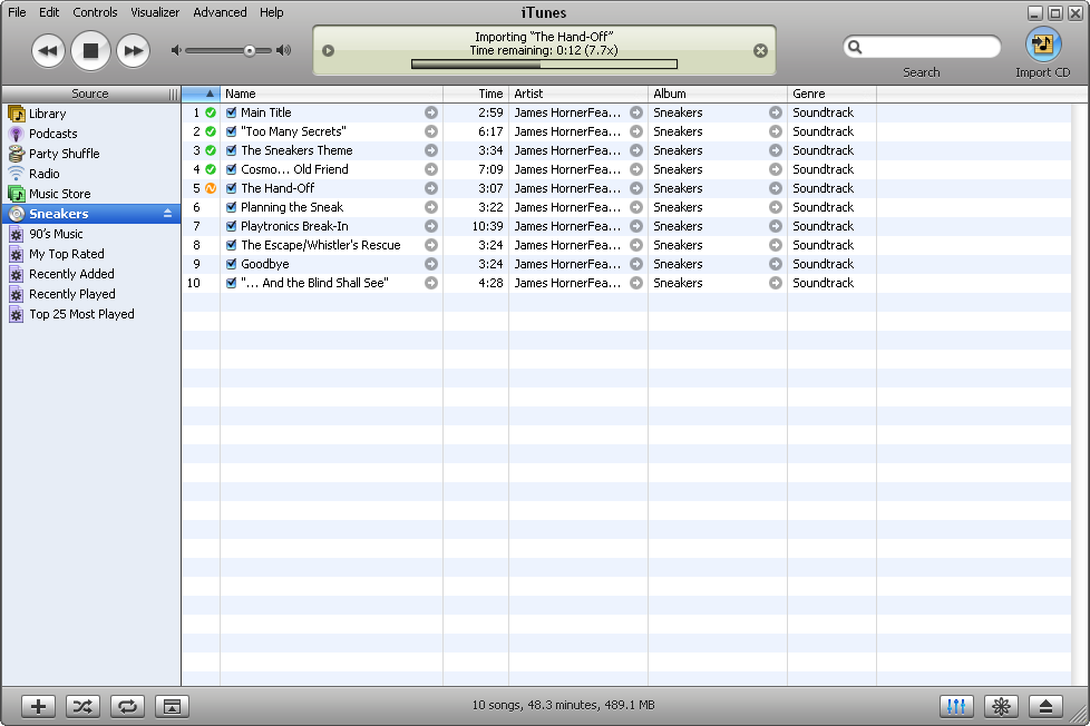 Importing in iTunes 5