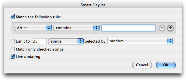 New smart playlist in iTunes 5