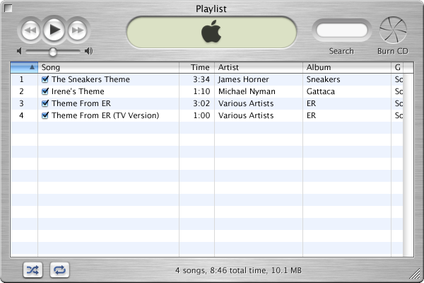 Playlist window in iTunes 1.1