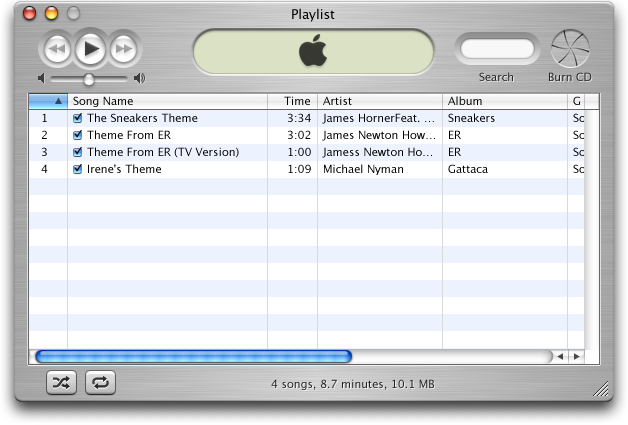 Playlist window in iTunes 3