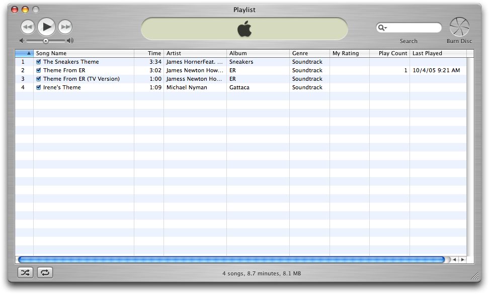 Playlist window in iTunes 4.1