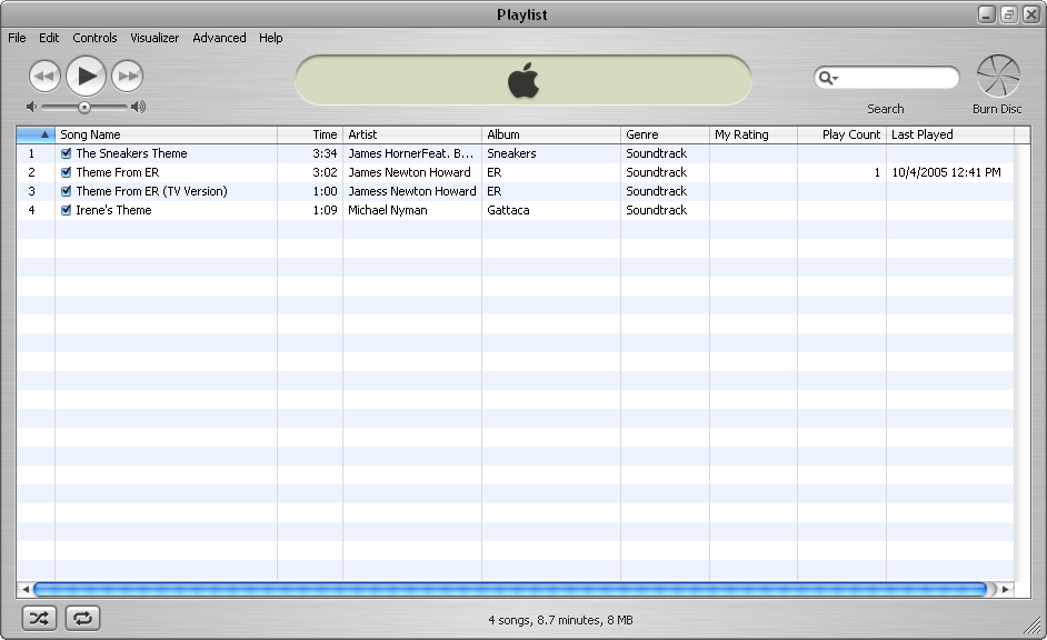 Playlist window in iTunes 4.1