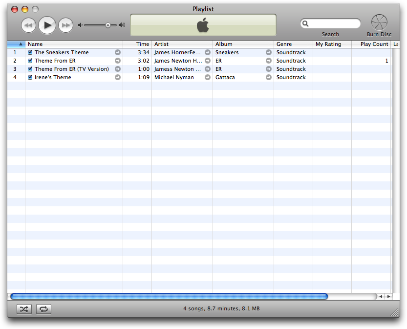 Playlist window in iTunes 5