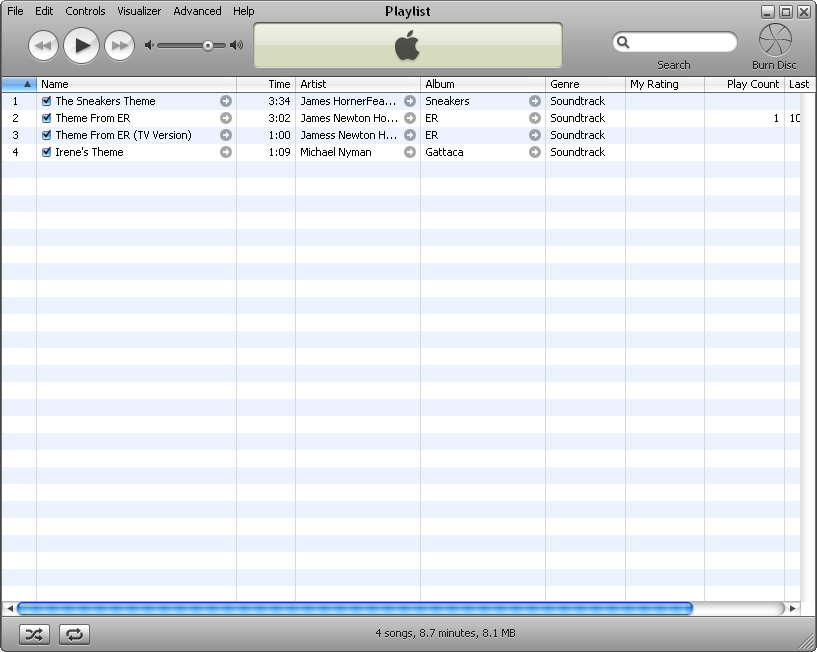 Playlist window in iTunes 5