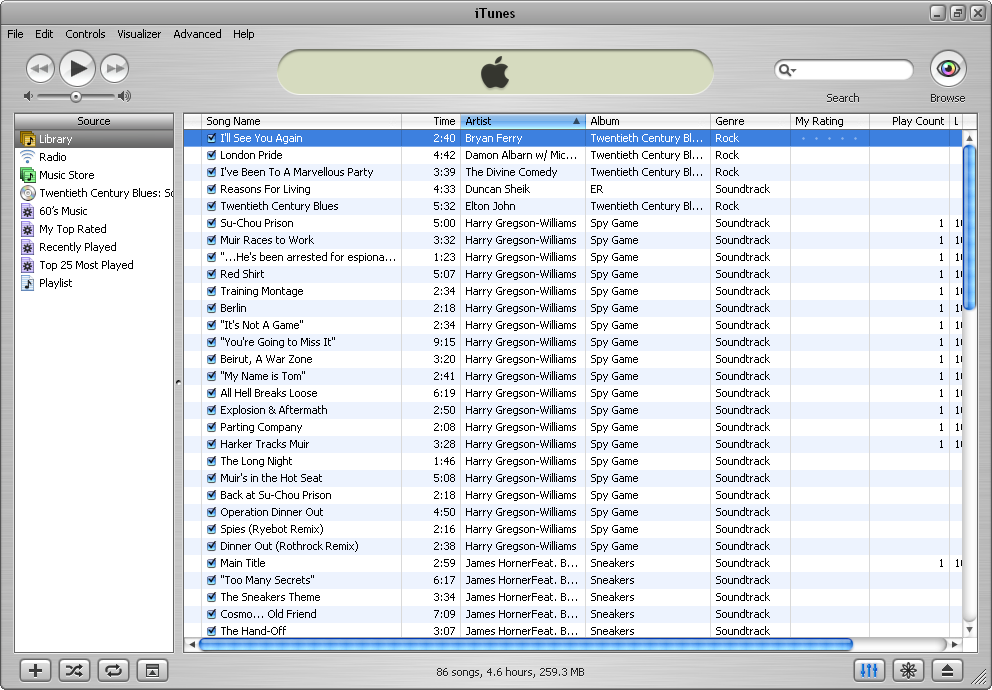 Full library in iTunes 4.1