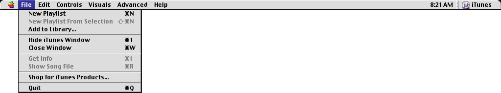 Menus in iTunes 1.1