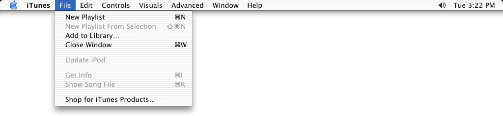 Menus in iTunes 2