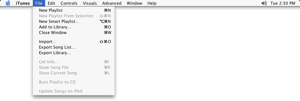 Menus in iTunes 3