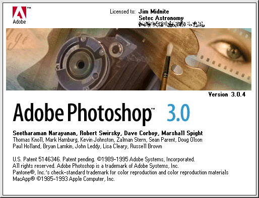 About box in Adobe Photoshop 3.0.4