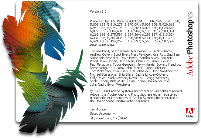 About box in Adobe Photoshop CS