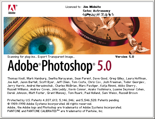 Welcome splash in Adobe Photoshop 5.0