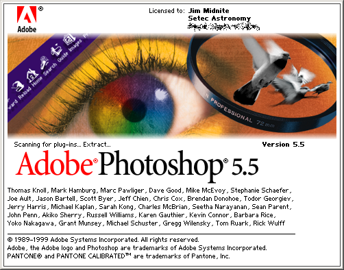 Welcome splash in Adobe Photoshop 5.5