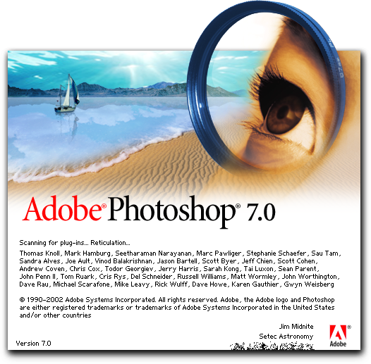 Welcome splash in Adobe Photoshop 7.0