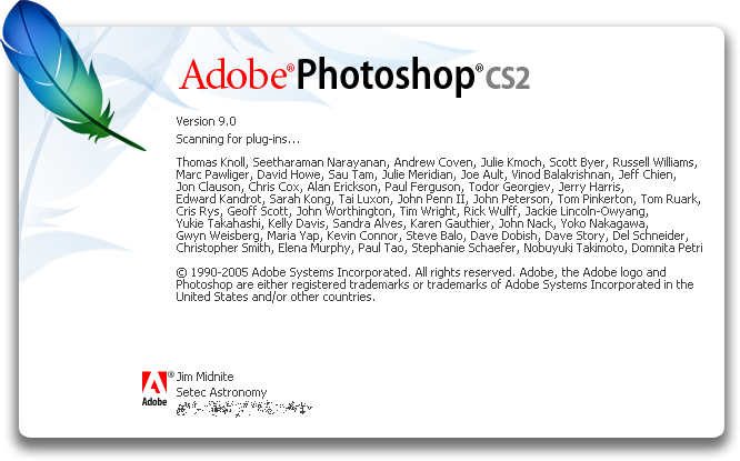 Welcome splash in Adobe Photoshop CS2