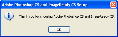 Installation complete in Adobe Photoshop CS