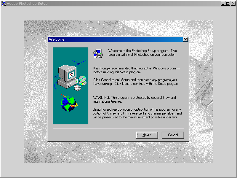 Welcome screen in Adobe Photoshop 4.0