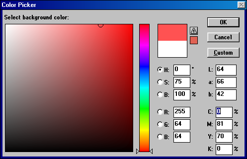 Colour picker in Adobe Photoshop 3.0.4