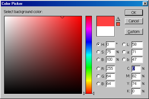 Colour picker in Adobe Photoshop 5.0