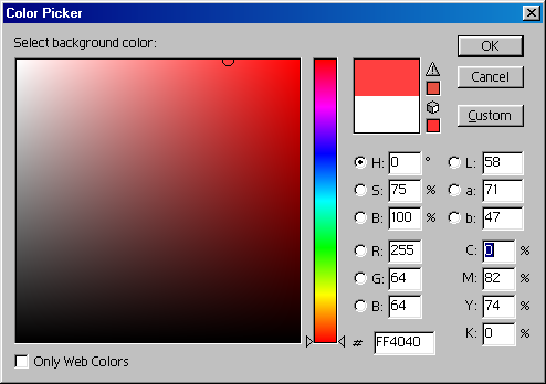 Colour picker in Adobe Photoshop 5.5