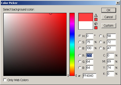 Colour picker in Adobe Photoshop 6.0