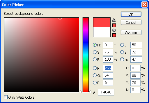 Colour picker in Adobe Photoshop CS